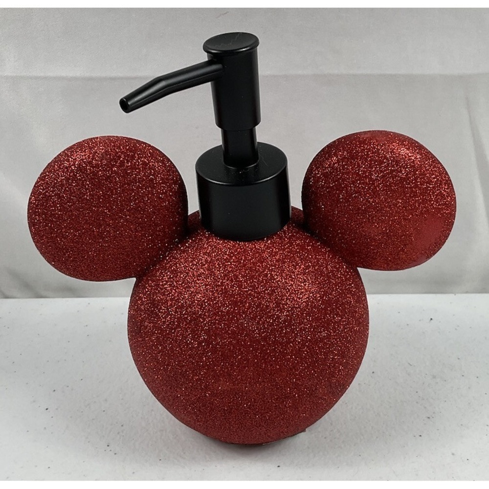 DISNEY Holiday Mickey Mouse Red Glitter Soap And Or Lotion Pump Dispenser.
